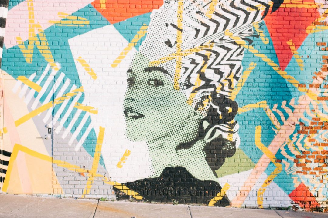 Halftone lady on the bricks